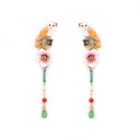 Owl And Pink Cherry Blossom Flower Tassel Enamel Earrings Jewelry Gift