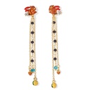 Squirrel And Beads Long Tassel Enamel Earrings