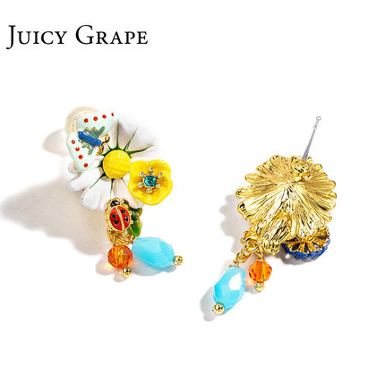 Daisy Flower Asymmetrical Enamel Earring