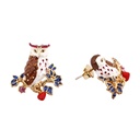 Owl And Heart Asymmetrical Enamel Earrings