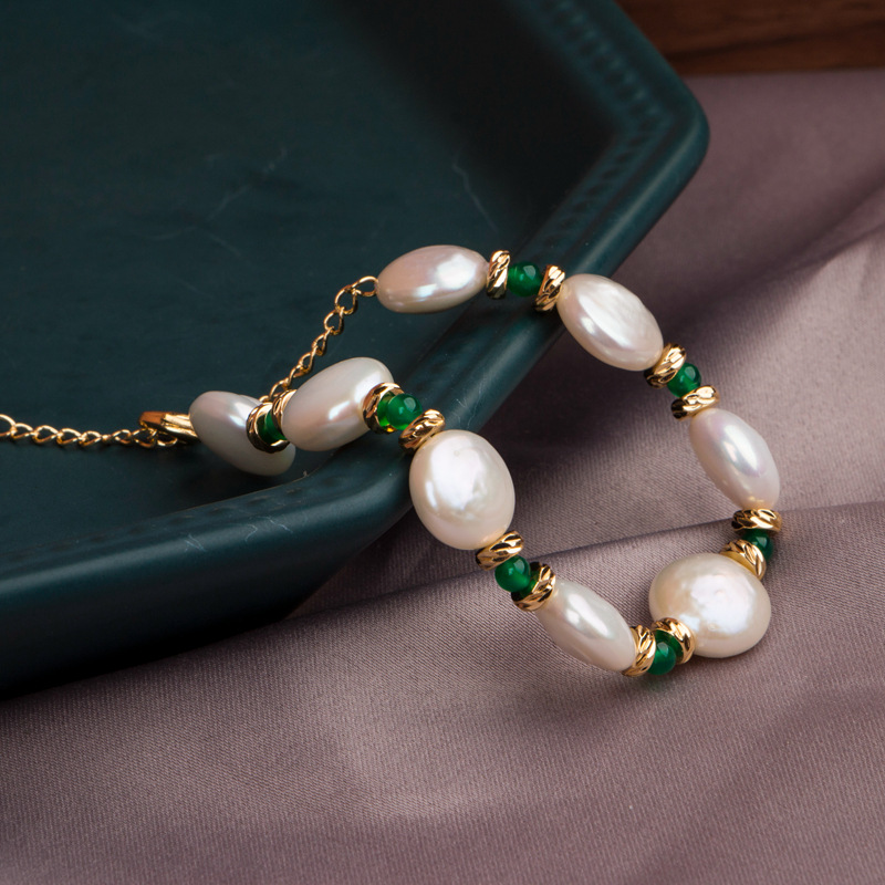 Baroque Pearl 14K Gold Filled Green Beads Bracelet