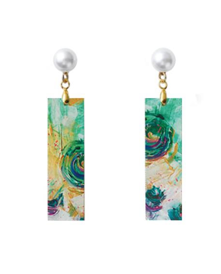 Green Circle Abstract Painting Earrings