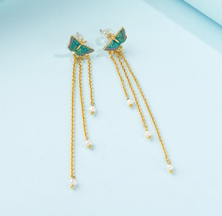 Butterfly Long Tassel Enamel Earrings