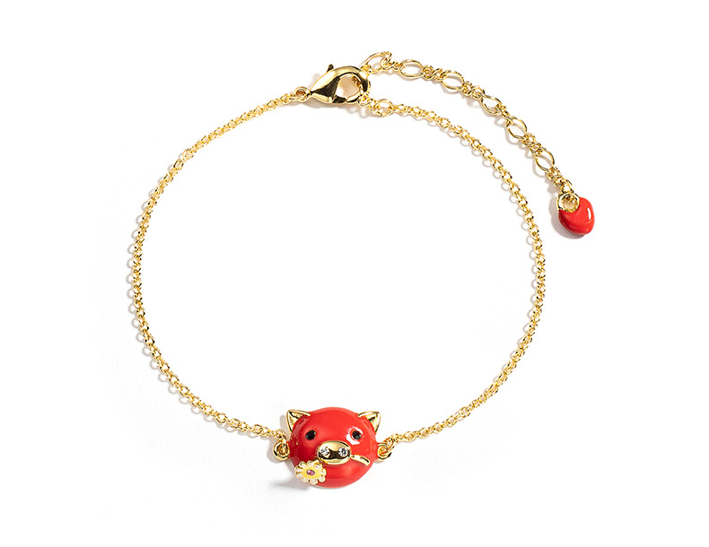 Cute Red Pig Enamel Thin Bracelet