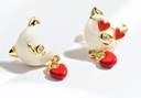 Cute Pig Heart Enamel Earrings