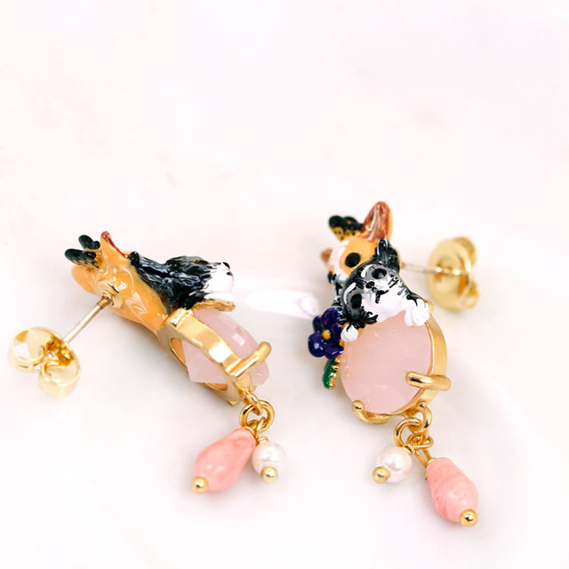 Chihuahua Puppy Dog With Fantasy Beads Enamel Earrings