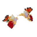 Flower And Crystal Stone Enamel Earrings