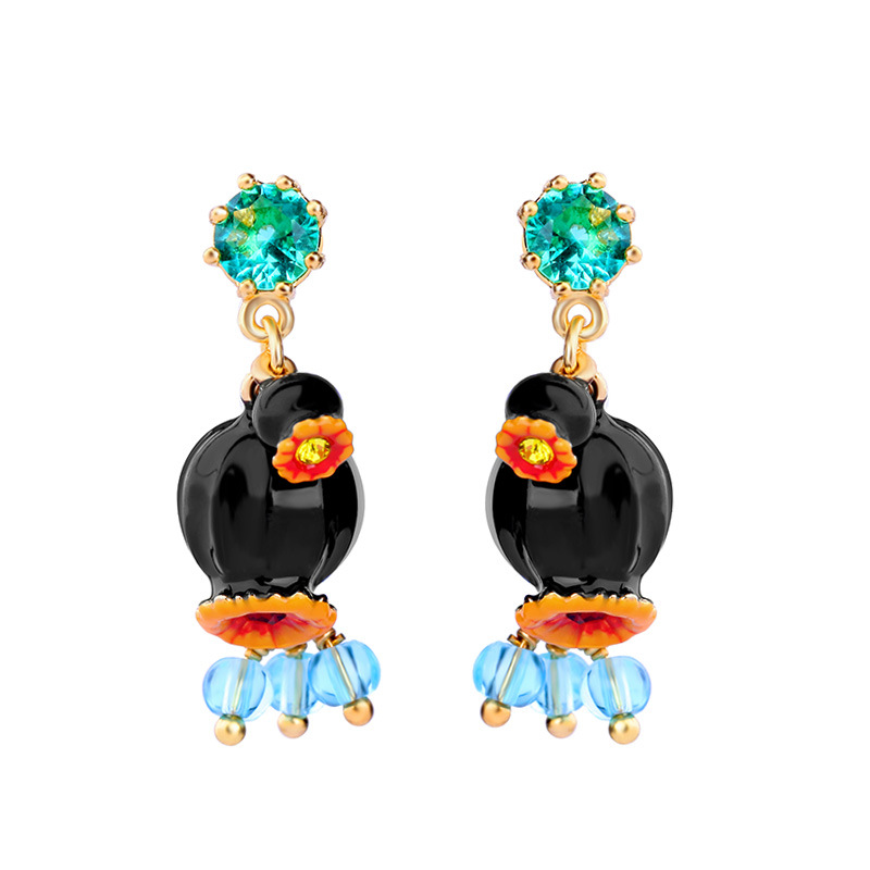 Black Poppy Flower Enamel Stud Earrings