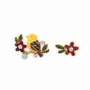 Yellow Bird On Branch And Leaf Asymmetrical Enamel Stud Earrings