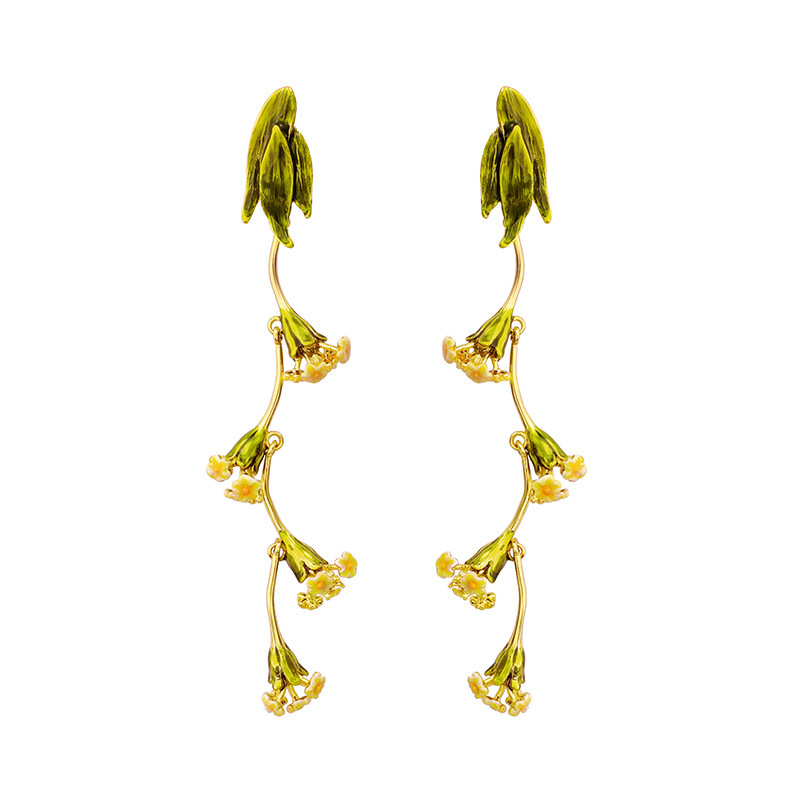 Flower And Leaf Enamel Earrings