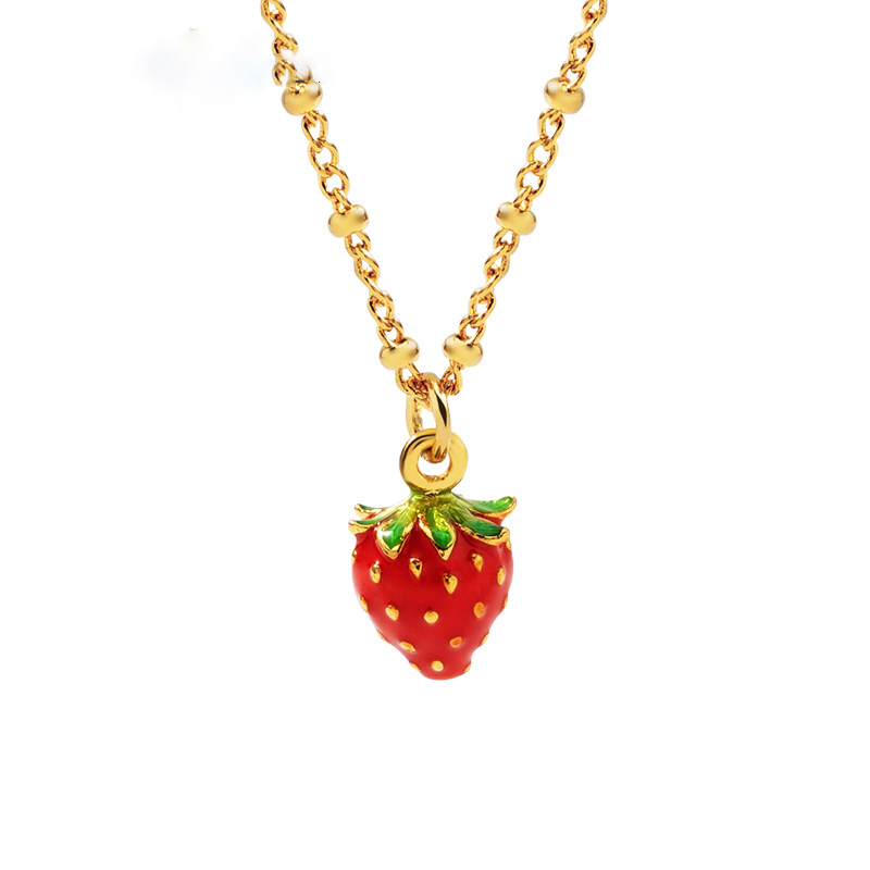 Fruit Strawberry Pendant Collarbone Enamel Necklace