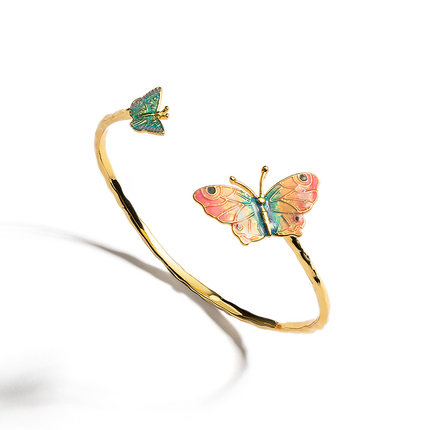 Colored Butterfly Enamel Open Bracelet