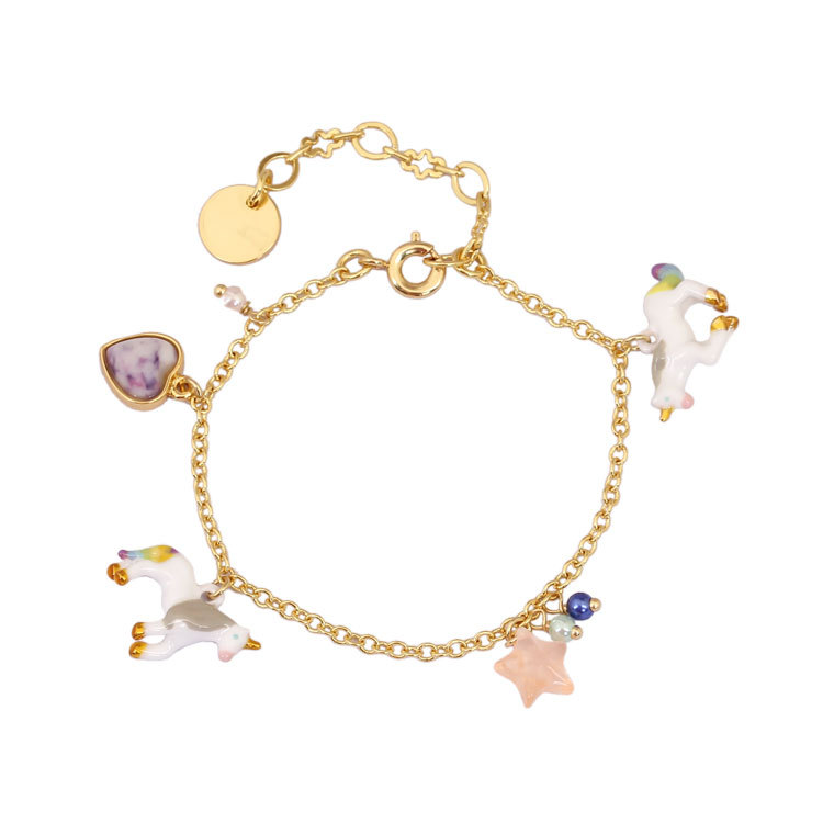 Star Heart Pearl Unicon Enamel Thin Bracelet