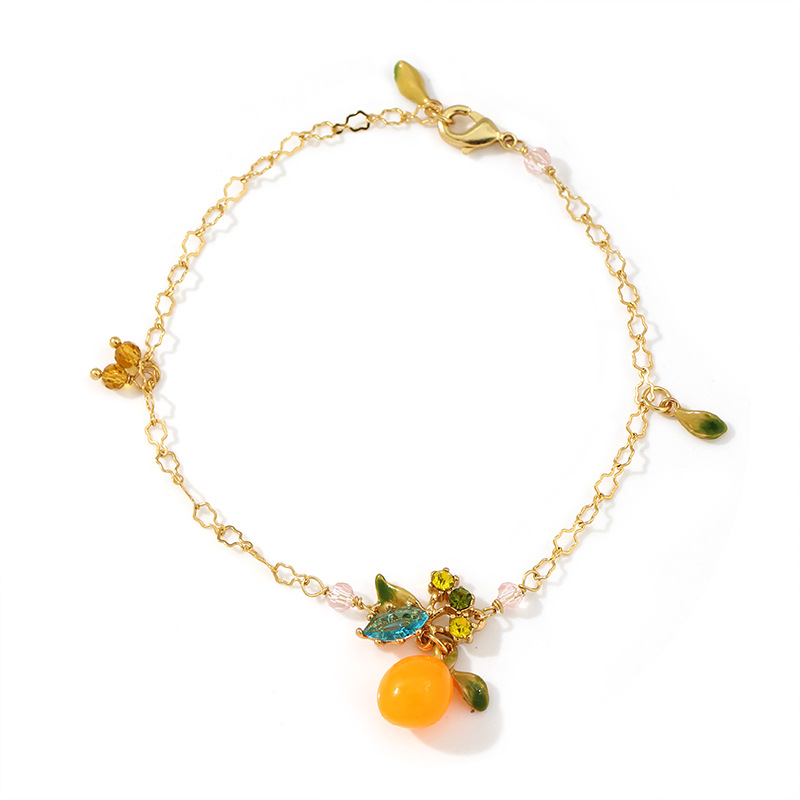 Orange Blossom Flower Enamel Charm Bracelet