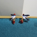 Swallow Bird And Red Heart Crystal Enamel Earrings