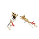 Penguin With Crown Fork Fish Enamel Earrings