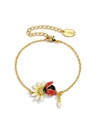 Daisy White Flower And Ladybug Enamel Thin Bracelet