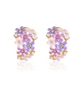 Pink Purple Flower Pearl And Crystal Enamel Stud Earrings Jewelry Gift