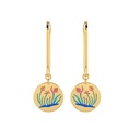 Pink Flower Plant Gold Plated Metal Sheet Enamel Dangle Earrings Jewelry Gift