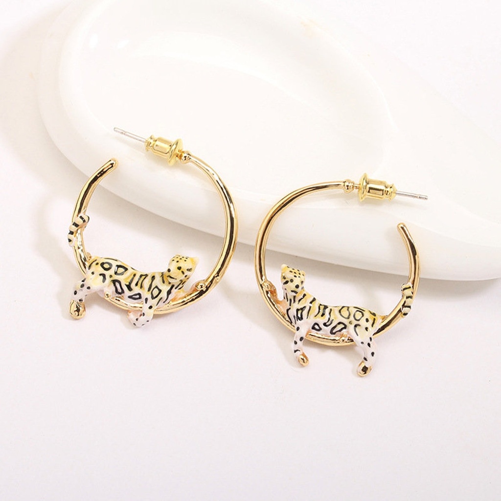 Leopard Cheetah Jaguar Enamel Hoop Earrings Jewelry Gift