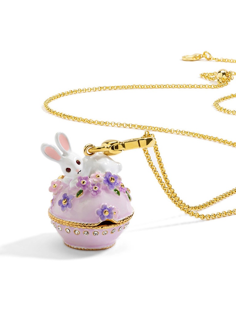 Rabbit Bunny Purple Flower Box Enamel Neclace Key Pendant With Chains