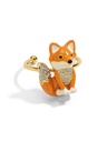 Orange Fox With Zircon Enamel Adjustable Ring Jewelry Gift