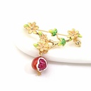 Red Fruit Pomegranate Yellow Flower Enamel Brooch Jewelry Gift