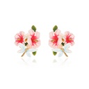 Pink Flower And Dragonfly Enamel Stud Earrings