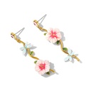 Pink Flower And Dragonfly Asymmetrical Enamel Dangle Earrings