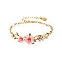 Pink Flower And Dragonfly Crystal Pearl Enamel Bracelet