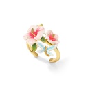 Pink Flower And Dragonfly Enamel Adjustable Ring Jewelry Gift