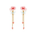 Pink Flower And Dragonfly Tassel Enamel Dangle Earrings Jewelry Gift