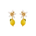 Lemon Flower Blossom And Crystal Enamel Dangle Earrings