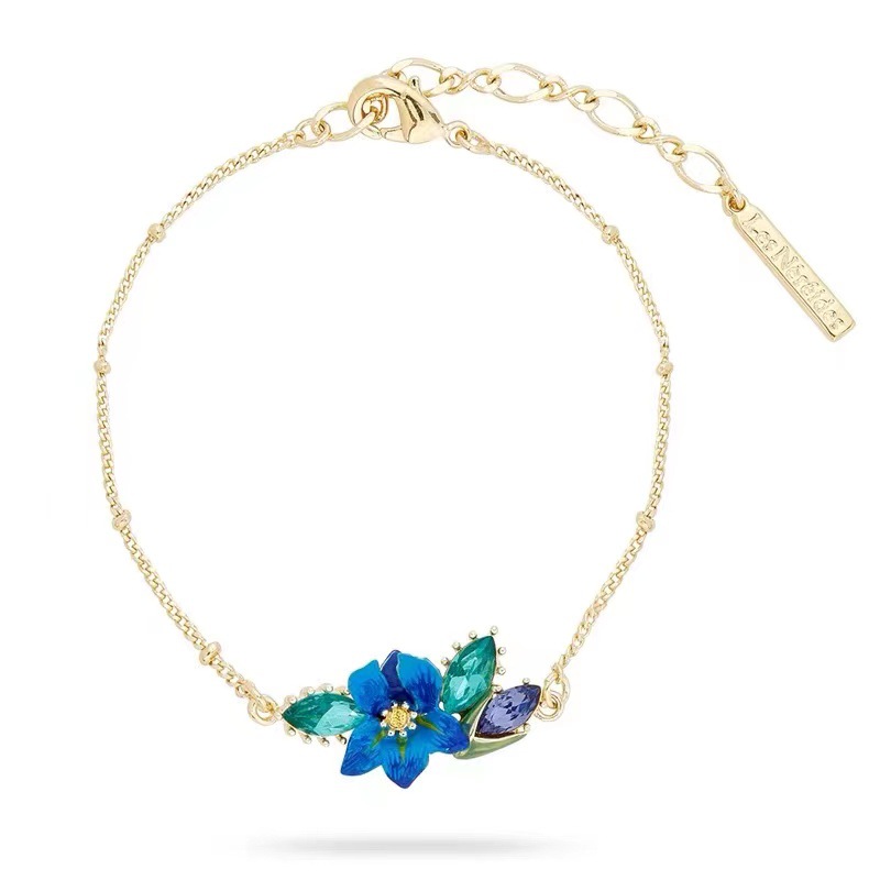 Blue Irises Flower And Crystal Enamel Thin Bracelet