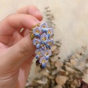 Purple Flower Blosssom Wisteria And Crystal Enamel Brooch