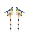 Bird And Flower Enamel Tassel Stud Earrings Handmade Jewelry Gift