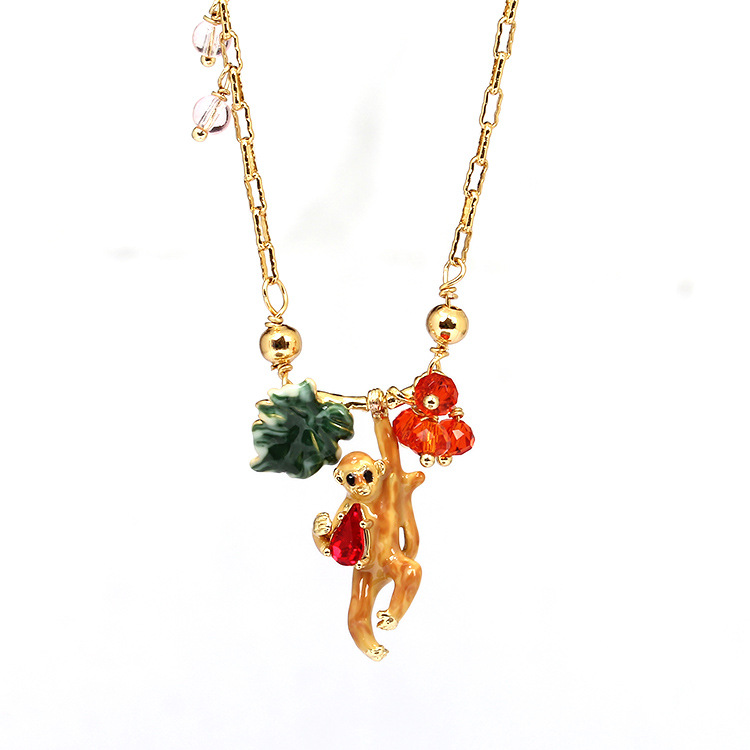 Monkey And Stone Enamel Necklace