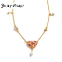 Enamel Glazed Heart Love Inlaid Zircon Natural Pearl Clavicle Chain Necklace 18K Gold Plated