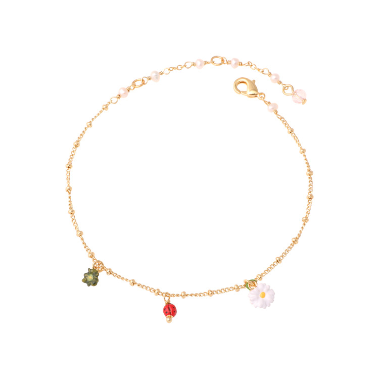 Daisy Flower Ladybug Enamel Charm Bracelet