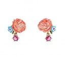 Garden Flower Series Enamel Glazed Peony Stud Earrings Zircon 925 Silver Needle