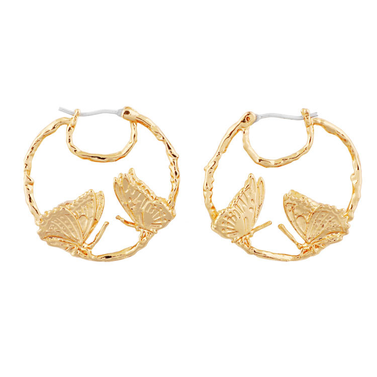 Two Gold Plated Butterfly Enamel Hoop Earrings Jewelry Gift