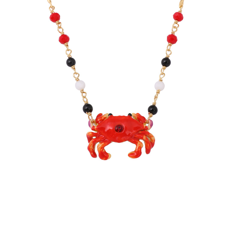 Hand Painted Enamel Glaze Crab Pendant Necklace