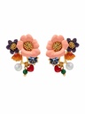 Flower And Crystal Pearl Enamel Stud Earrings