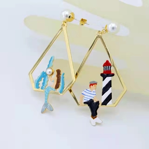 Mermaid Asymmetrical Enamel Earrings