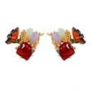 Flower And Crystal Stone Enamel Earrings