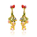 Pink Flower Red Raspberry And Crystal Enamel Dangle Earrings Jewelry Gift