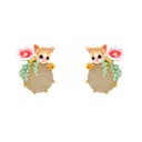 Cat Kitty Kitten Flower And Stone Enamel Stud Earrings