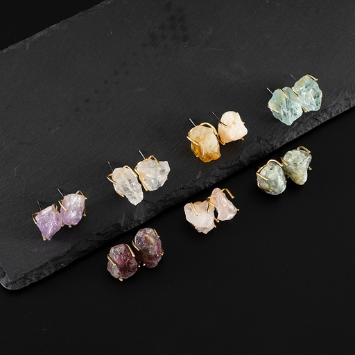 Natural Rose Mineral Raw Irregular Stone Stud Earrings