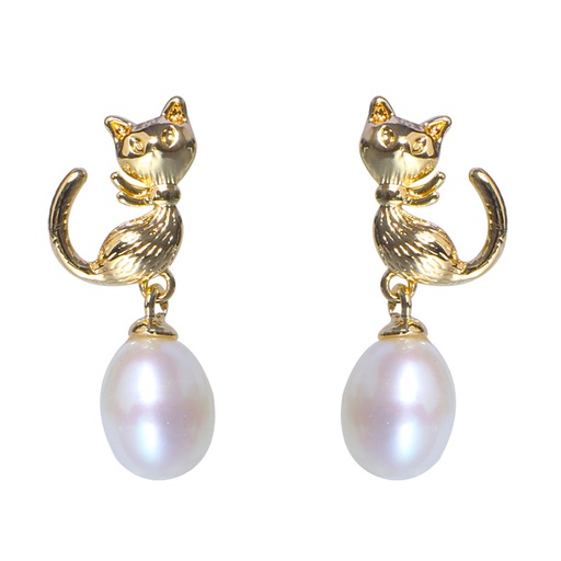 Freshwater Pearl Cat Kitty Kitten Earrings