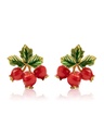 Red Fruit Hawthorn And Green Leaf Enamel Stud Earrings Jewelry Gift